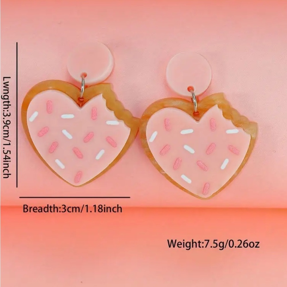 Sprinkled Heart Cookie Dangle Earrings - Picture 3 of 3